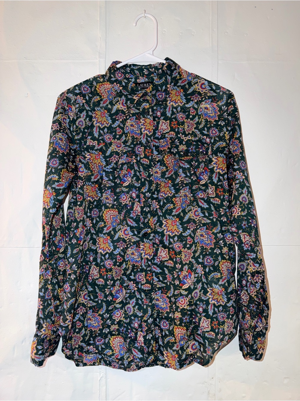 Lauren Ralph Lauren Dark Green Floral Paisley Button-Down Shirt